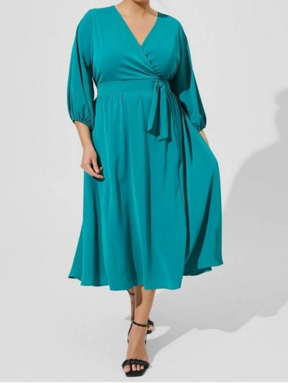 Torrid Tea Length Studio Crepe de Chine Surplice Green Dress 0 12 L